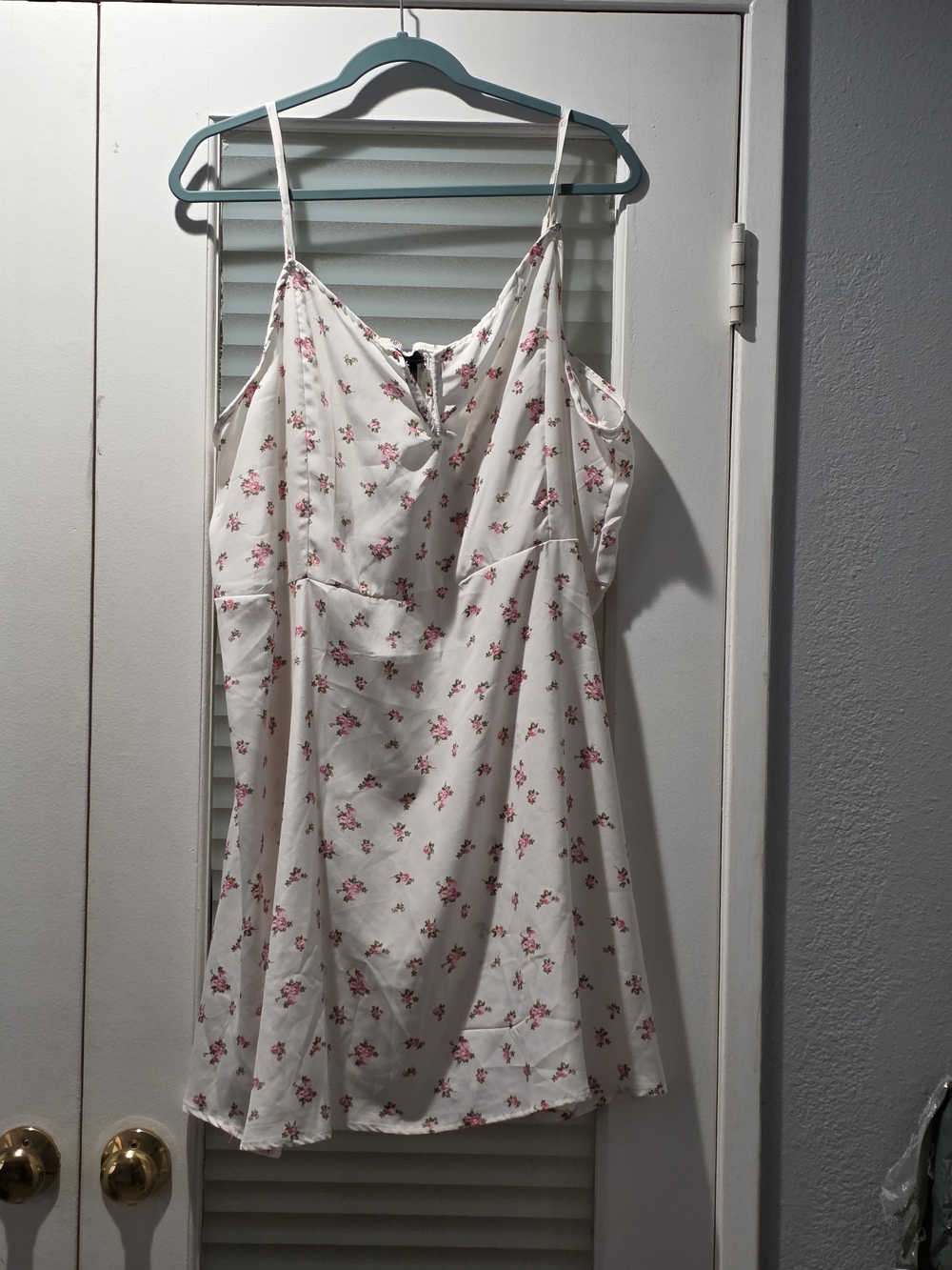 Rue21 White Floral Sun Dress with Pink Rose Print